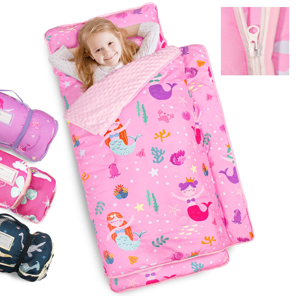 PRIMLECT Mermaid nap mat with detachable blanket for quick cleanup.
