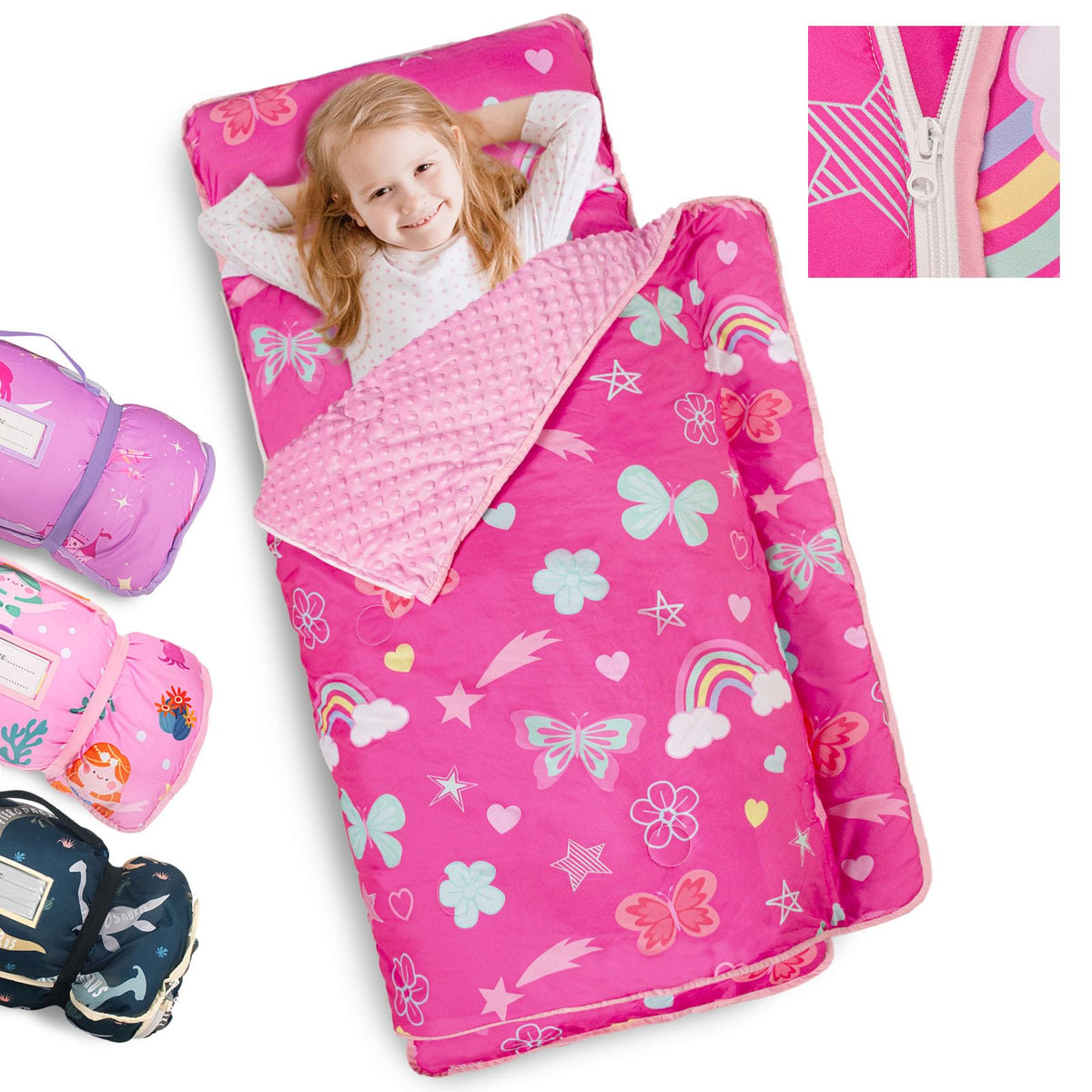 PRIMLECT Rainbow Butterfly nap mat rolled for travel convenience