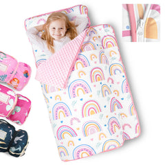 PRIMLECT Toddler Nap Mat Rainbow folded for quick daycare setup and travel.