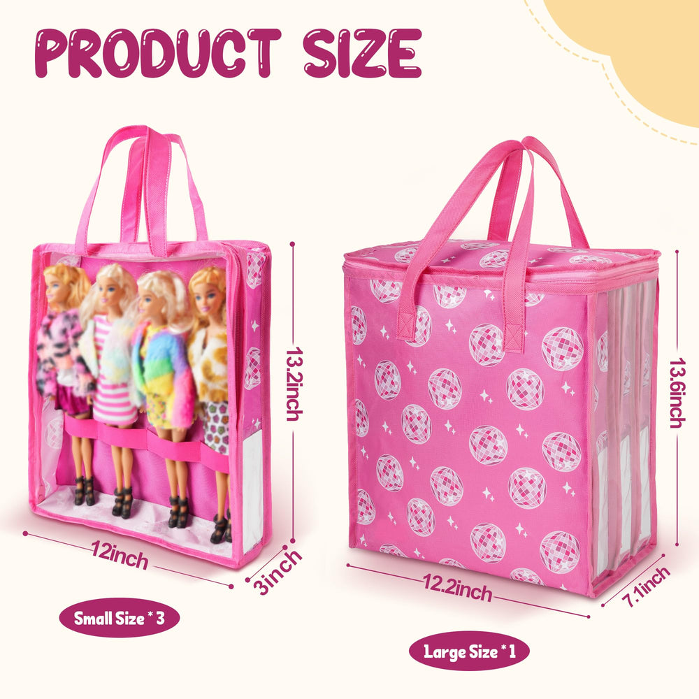 Primo Lines Barbie-compatible storage bag fits four 12-inch dolls securely.