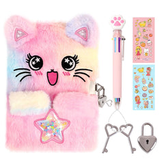 PrinBarBee Cat Diary cover close-up with fluffy tie-dye fabric sparks imaginative journaling.
