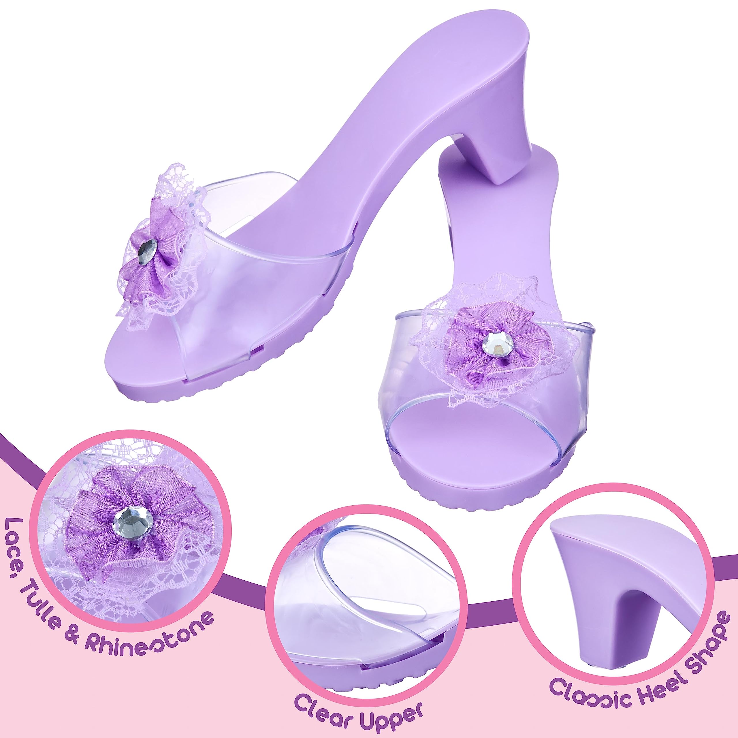 Princess Expressions textured sole prevents slips during lively dress-up adventures.