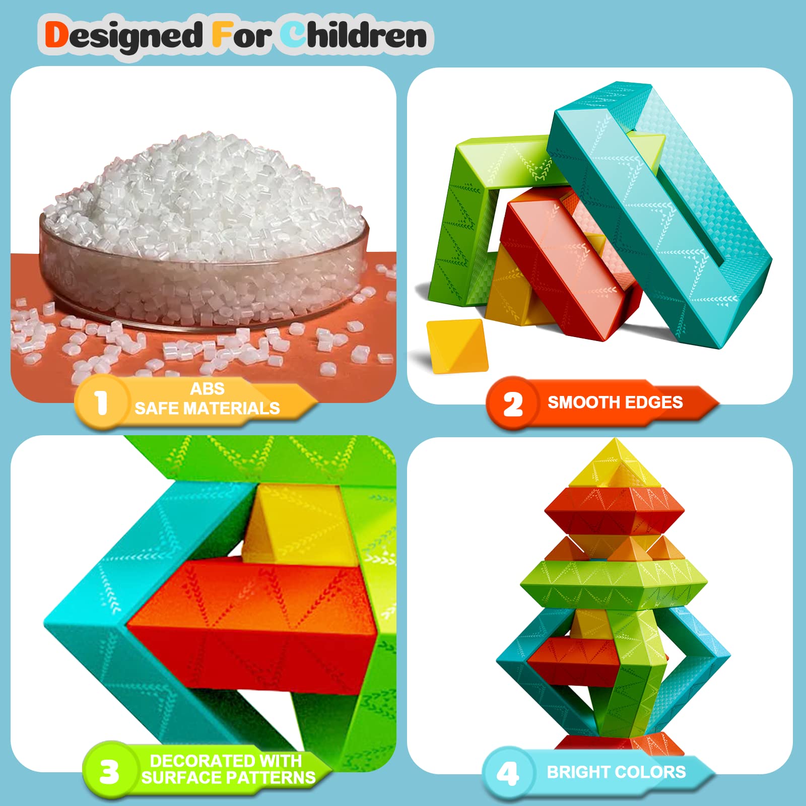 Prinlion ABS blocks with smooth edges ensure safe building sessions.