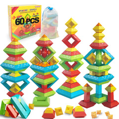 Prinlion stacking toys 60pcs colorful blocks enhance creativity during play.