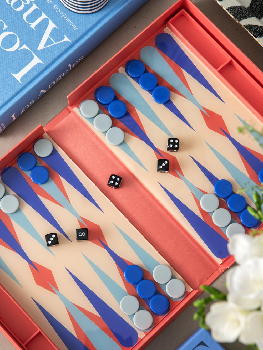 PrintWorks Art of Backgammon compact board suits shelves and travel