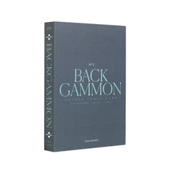 PrintWorks Classic Backgammon open book-style board in grey and blue acrylic for stylish tabletop play
