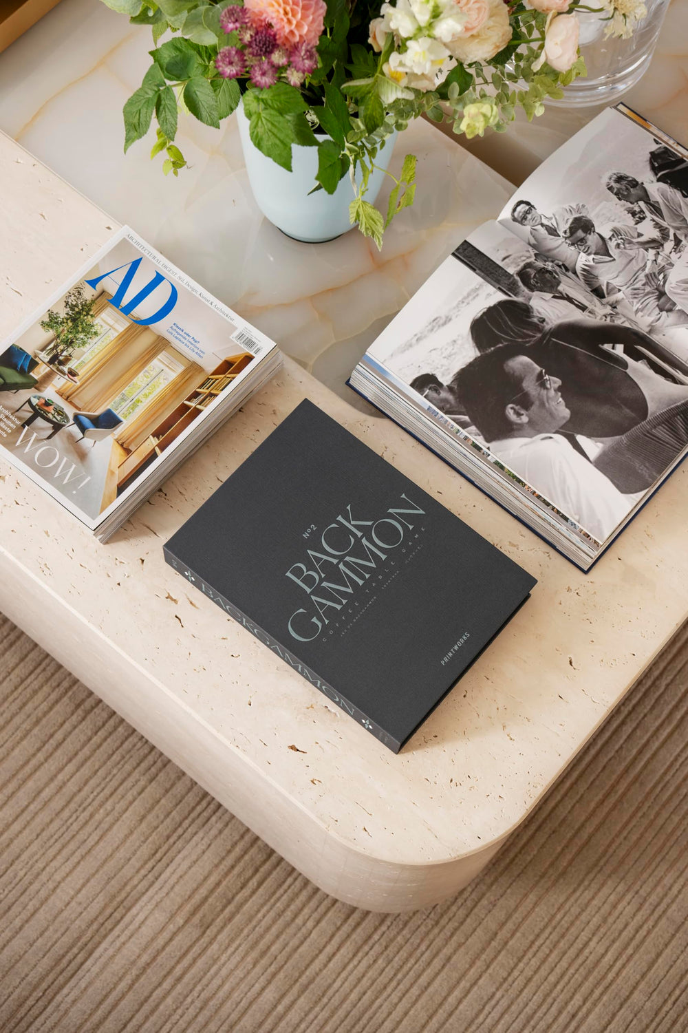 PrintWorks Classic Backgammon grey-blue design elevates any board game shelf