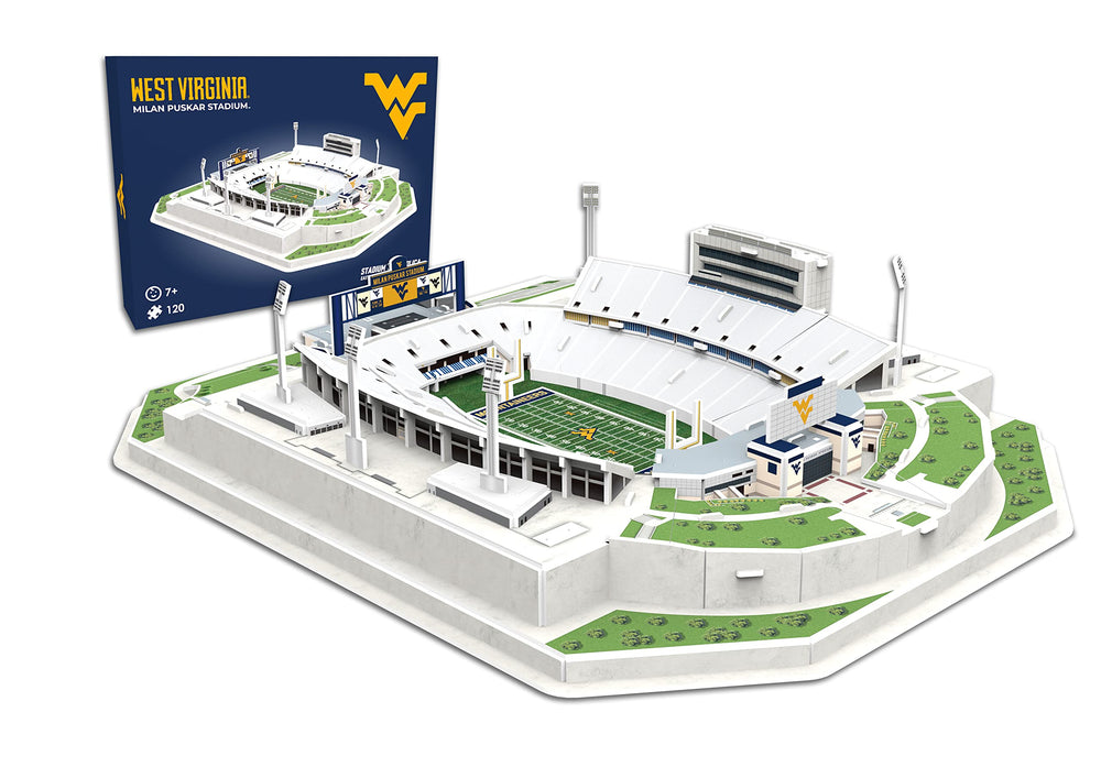 Pro-Lion Milan Puskar Stadium 3D puzzle detailing a vibrant WVU replica for fans.