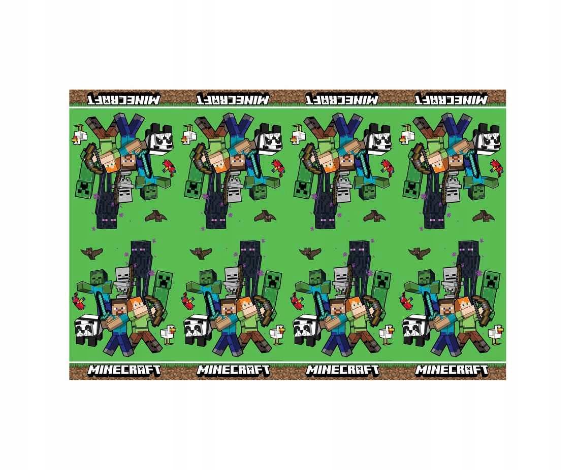 PROCOS Minecraft table cover close-up edge, shows durable plastic and bold graphics.