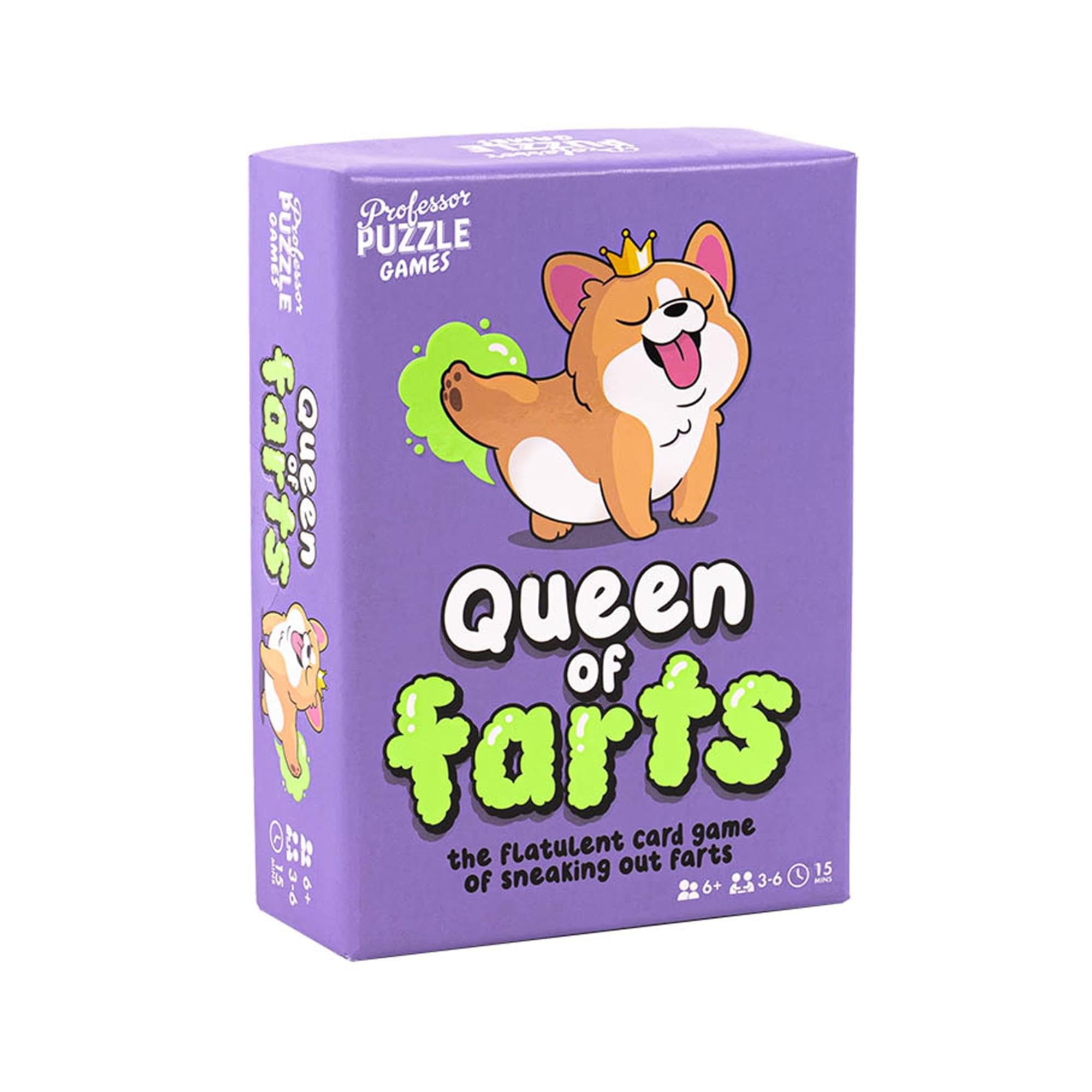 Professor PUZZLE Queen of Farts animal montage invites lively party play.