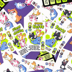 Professor PUZZLE Queen of Farts fart-cards collection close-up for strategy.
