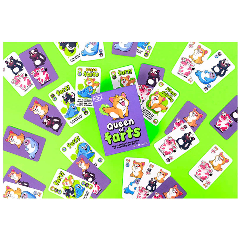 Professor PUZZLE Queen of Farts reference-cards detail fart types.
