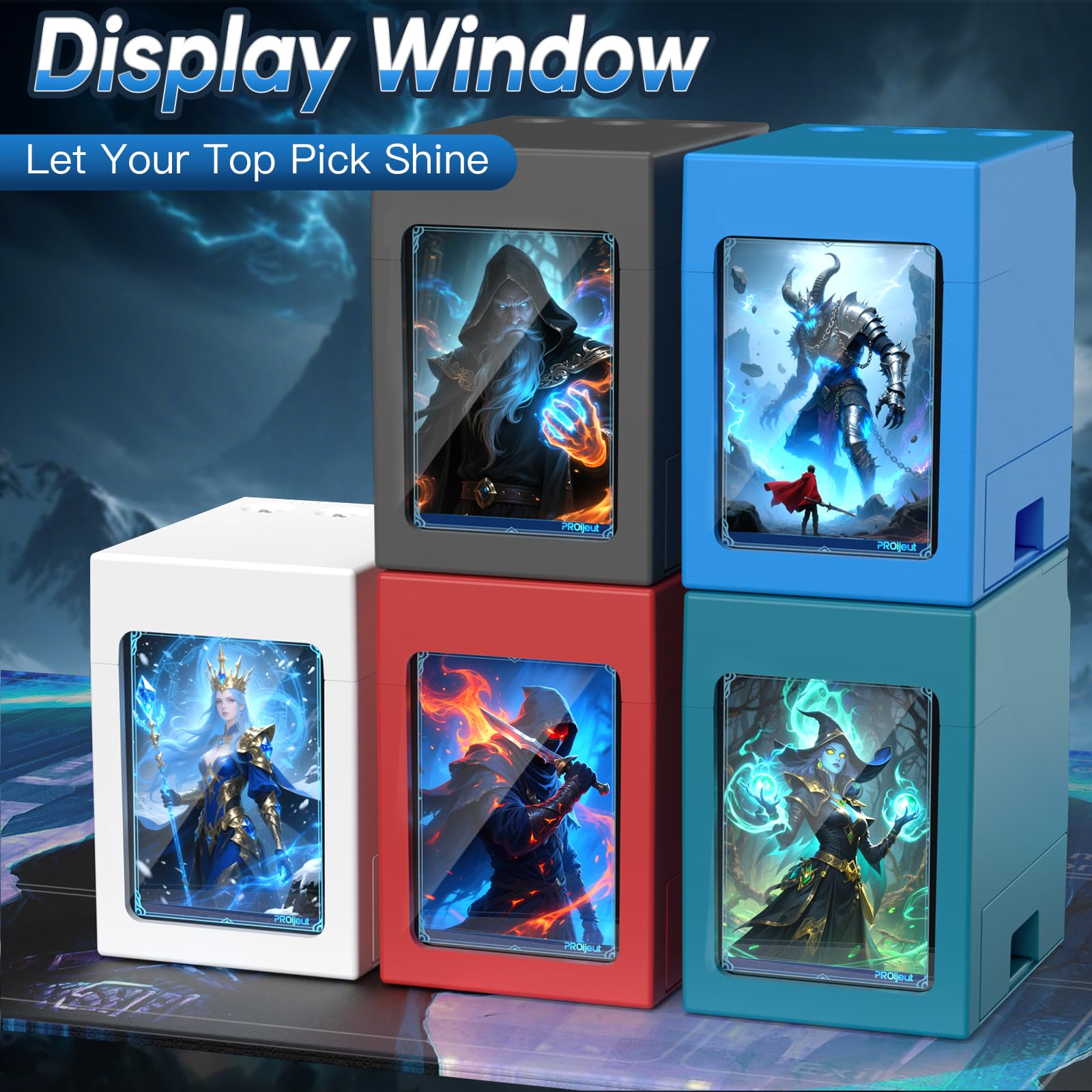 Proijeut MTG deck box fits MTG, PKM, One Piece, and more for versatile play.