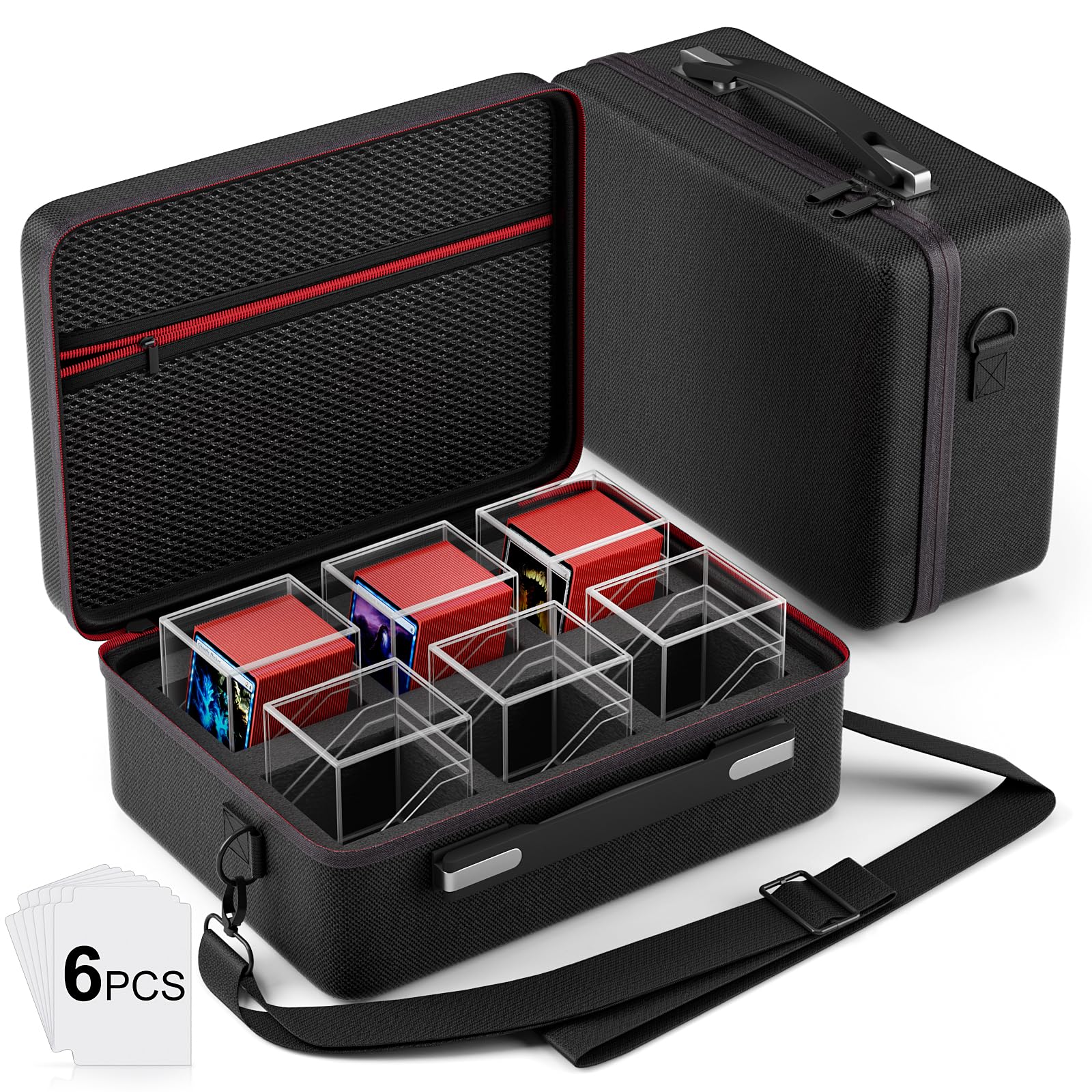 Proijeut six-pack clear deck boxes for organized card storage.