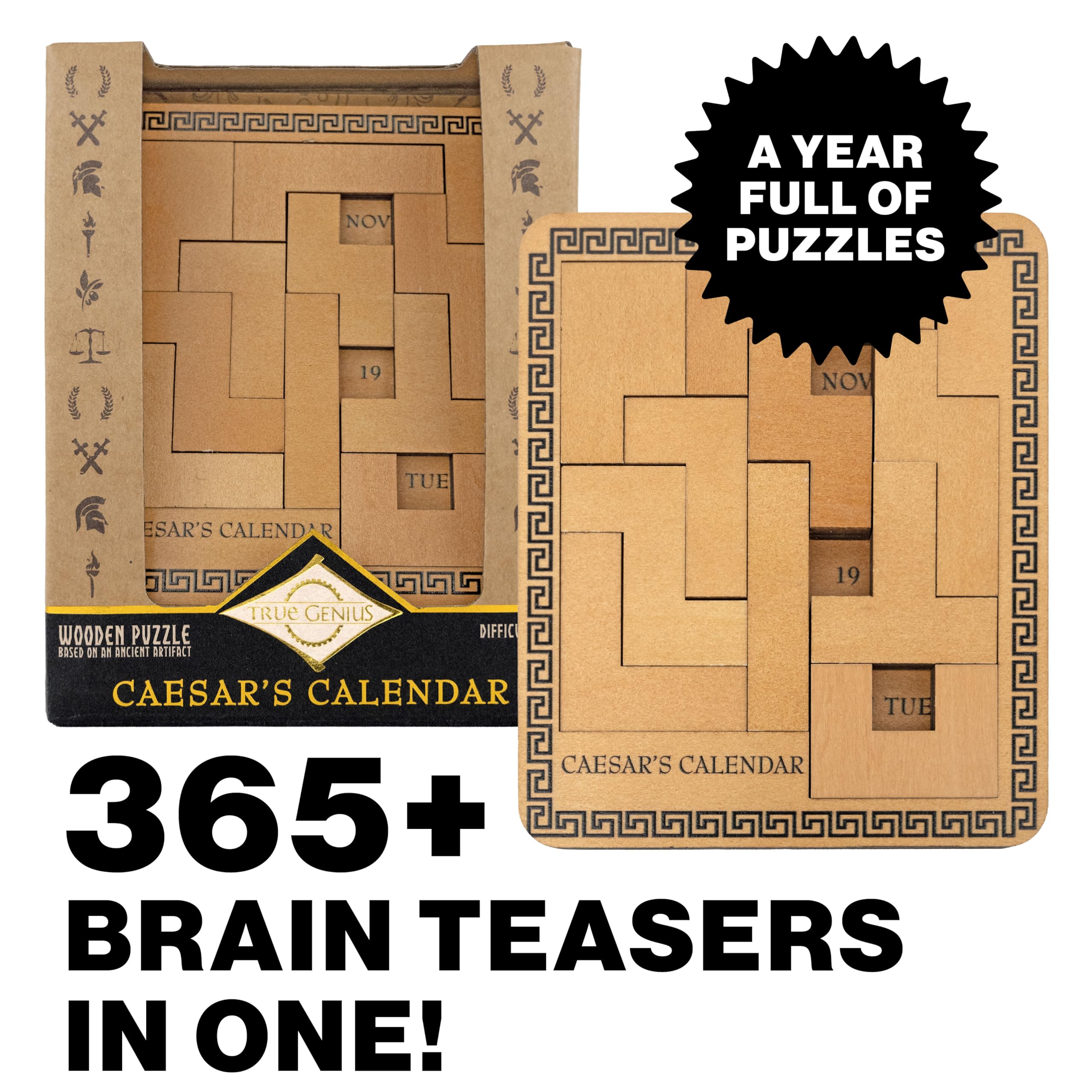 Project Genius Caesar's Calendar daily challenge tangram pieces sharpen visualization each morning.