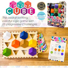 Project Genius Chroma Cube: 25 puzzle cards offer escalating challenges for solo play.