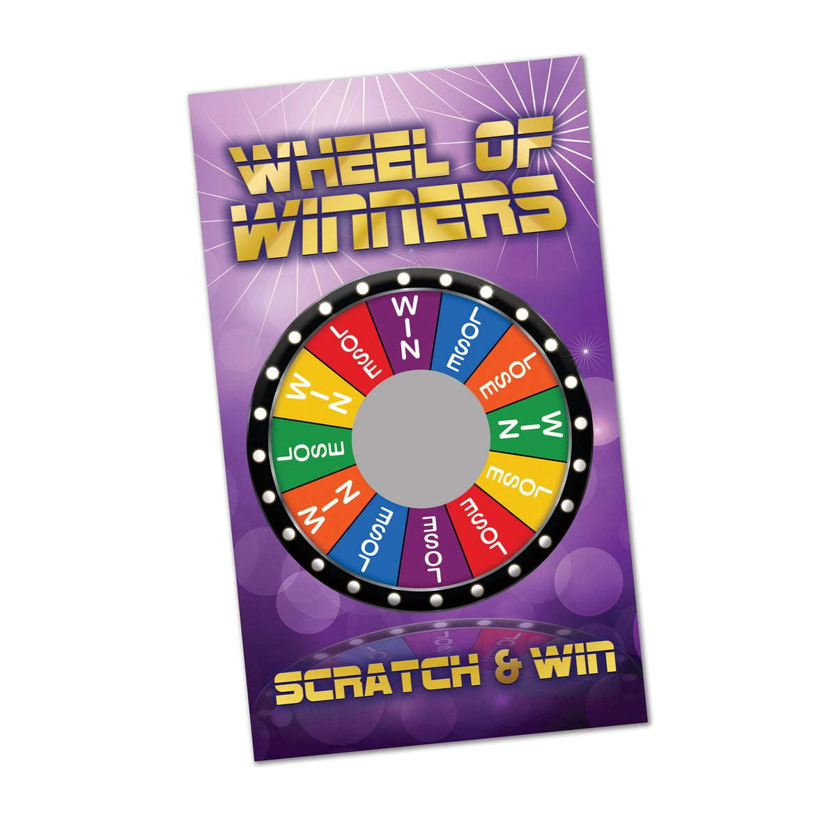 PROMO PRINTING GROUP wheel of winners scratch card with silver circle for instant reveals