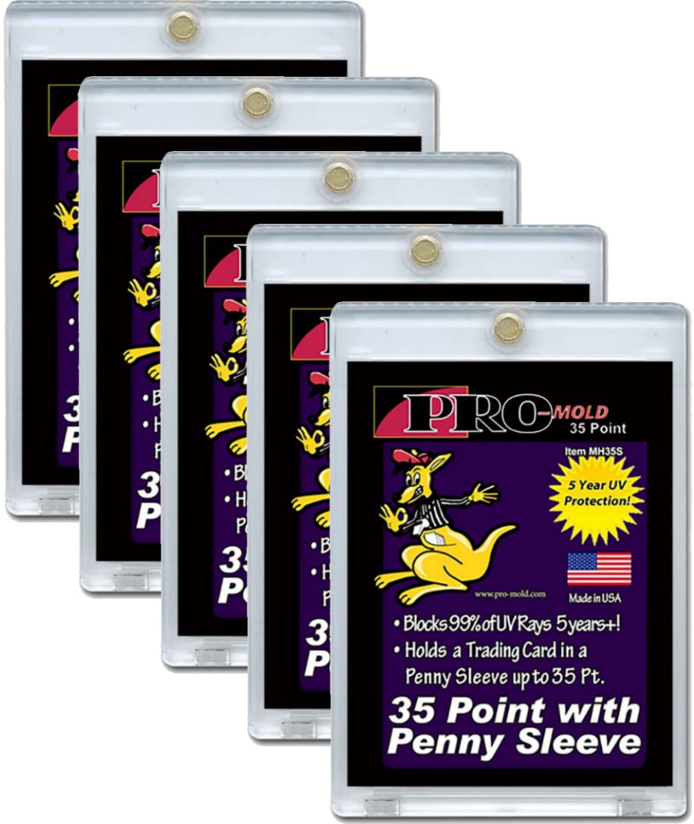 Pro-Mold 35pt magnetic card holder secures sleeved cards for easy access.