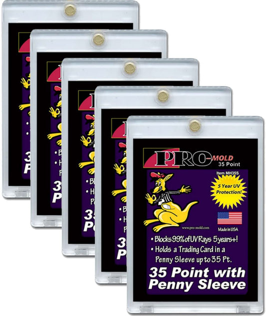 Pro-Mold 35pt magnetic card holder secures sleeved cards for easy access.