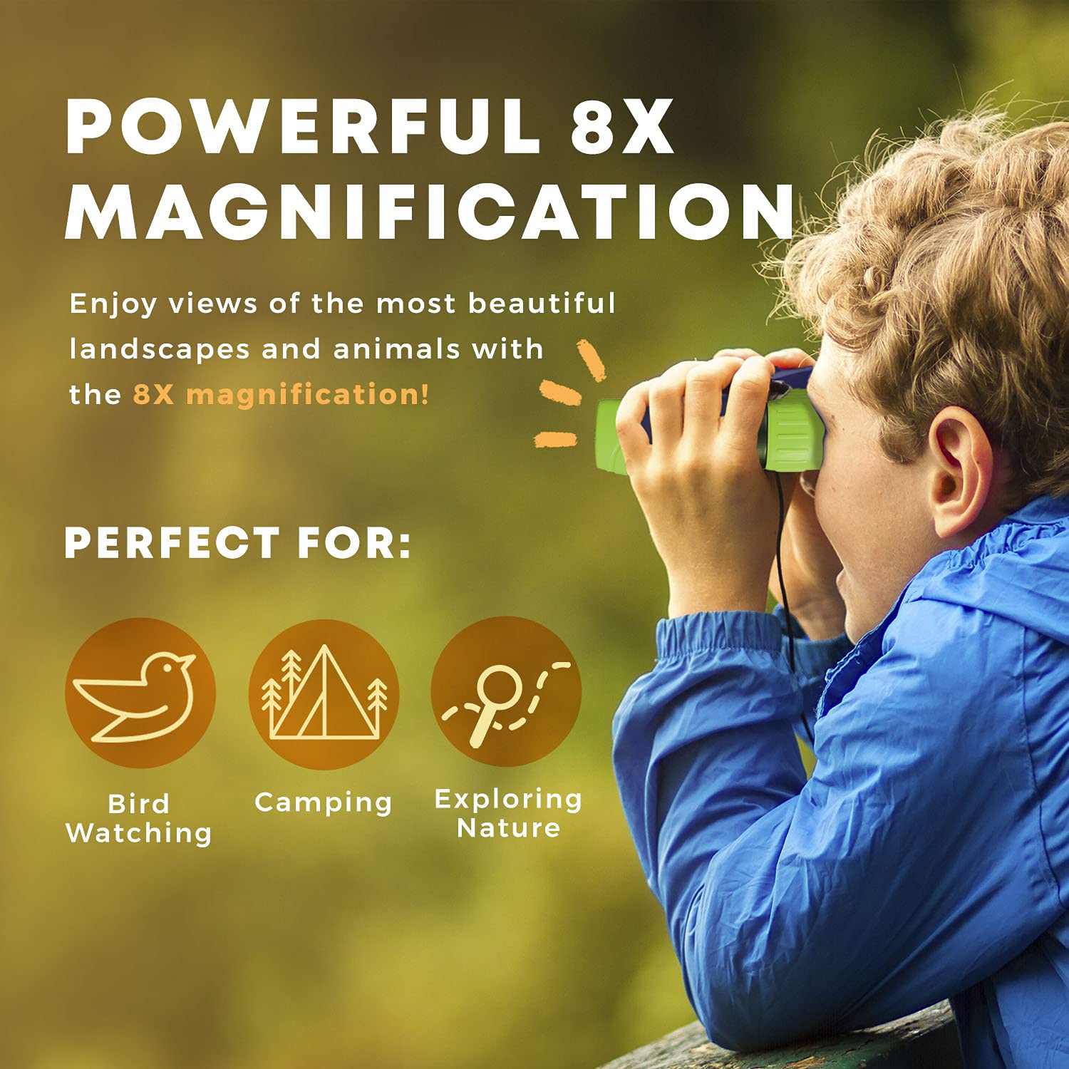 Promora Kids Binoculars 8x21 include compass for treasure hunts and safe exploration.
