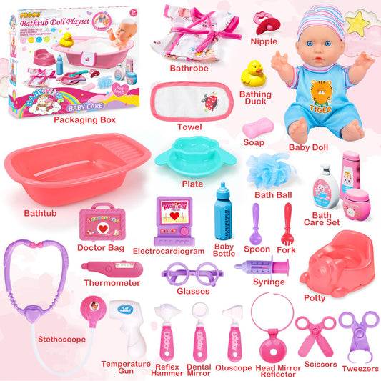 PROOU bath tub scene with dolls inviting cozy role play and bonding.
