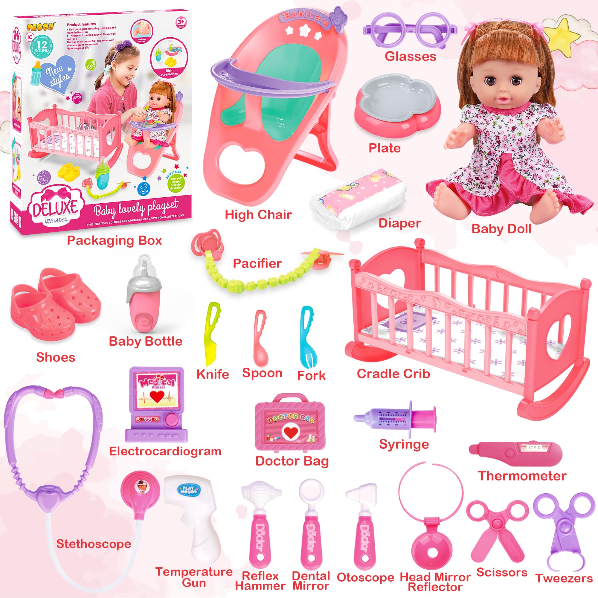 PROOU cradle accessory with doll for nurturing role play