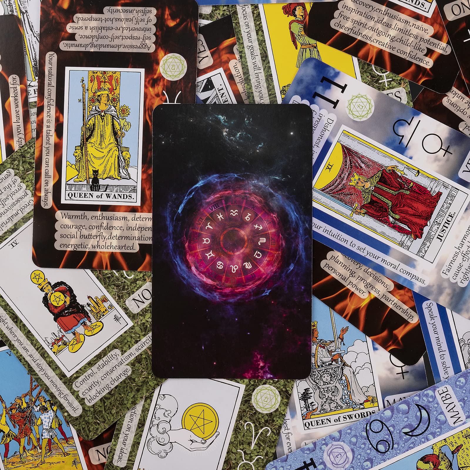 78-card tarot deck with major/minor cards for full symbolic storytelling.