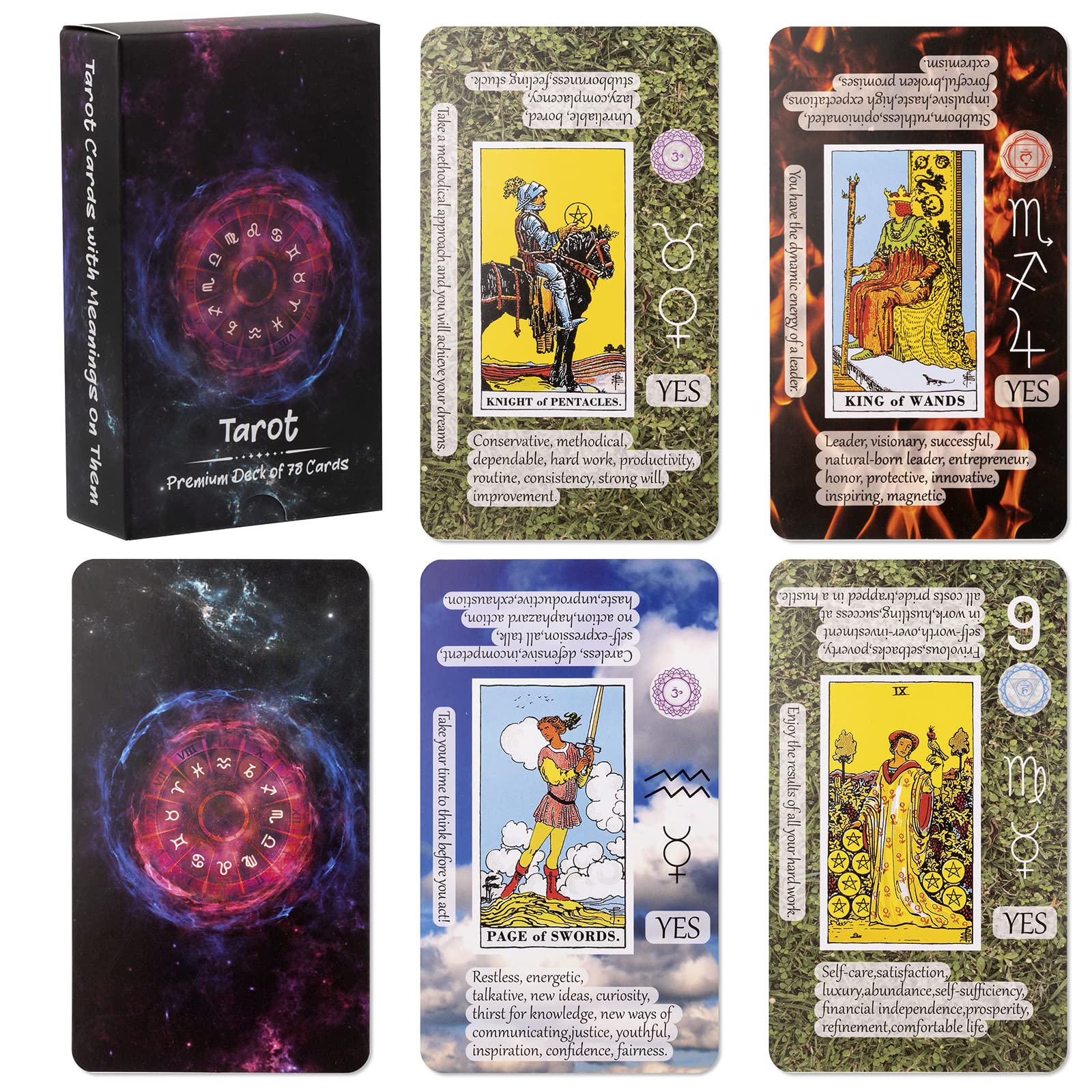 Prophet tarot cards with meanings on front for quick learning during practice sessions.