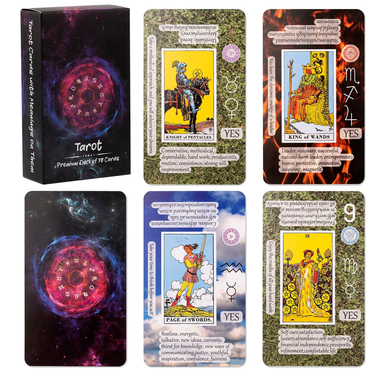 Prophet tarot cards with meanings on front for quick learning during practice sessions.