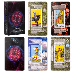 Prophet tarot cards with meanings on front for quick learning during practice sessions.