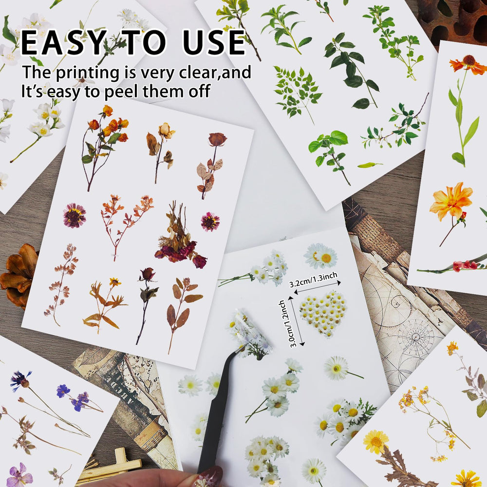 PRSTINCOL Vintage flower stickers close-up—colorful patterns for crafts.