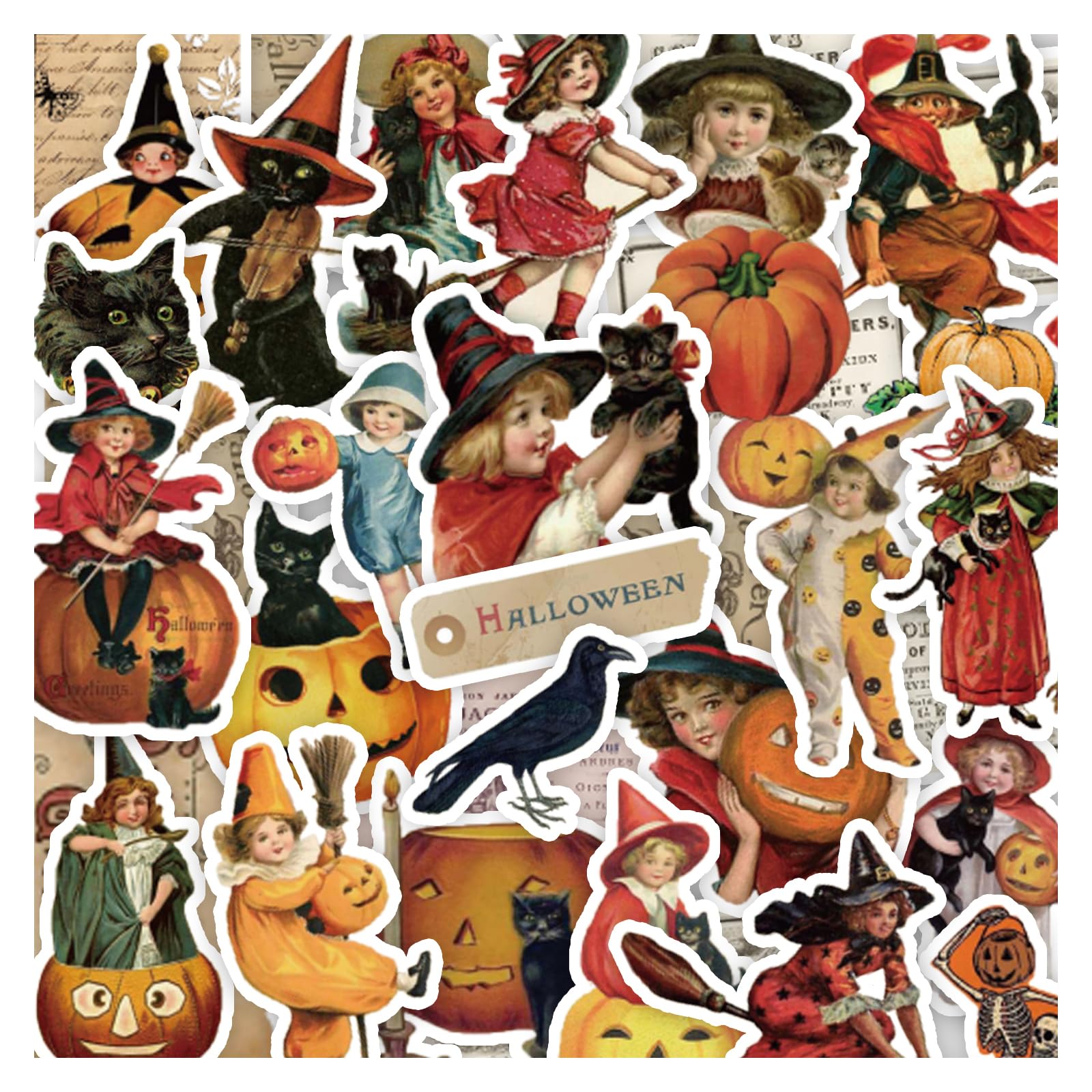 PRSTINCOL vintage witch stickers: assorted designs for scrapbooks and DIY crafts, durable and removable.