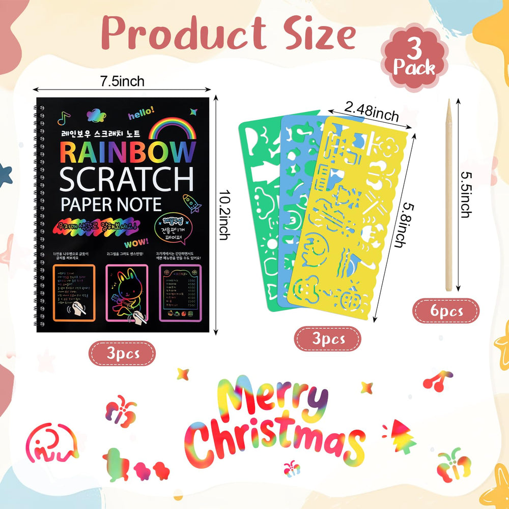 Prudiut rainbow scratch art stencils demonstrate easy shapes for budding artists.