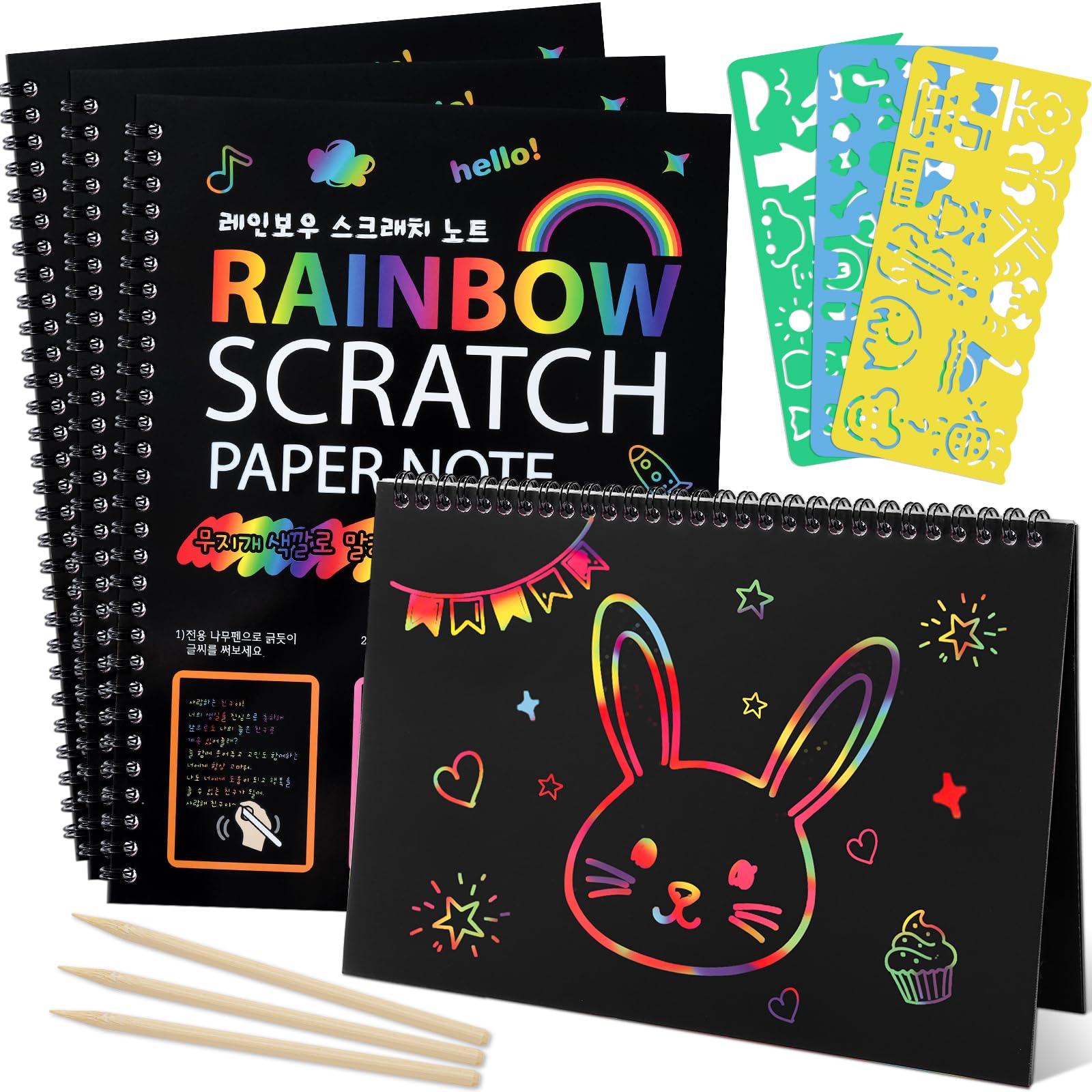 Prudiut rainbow scratch notebook front shows vibrant reveal, inspiring creative play.
