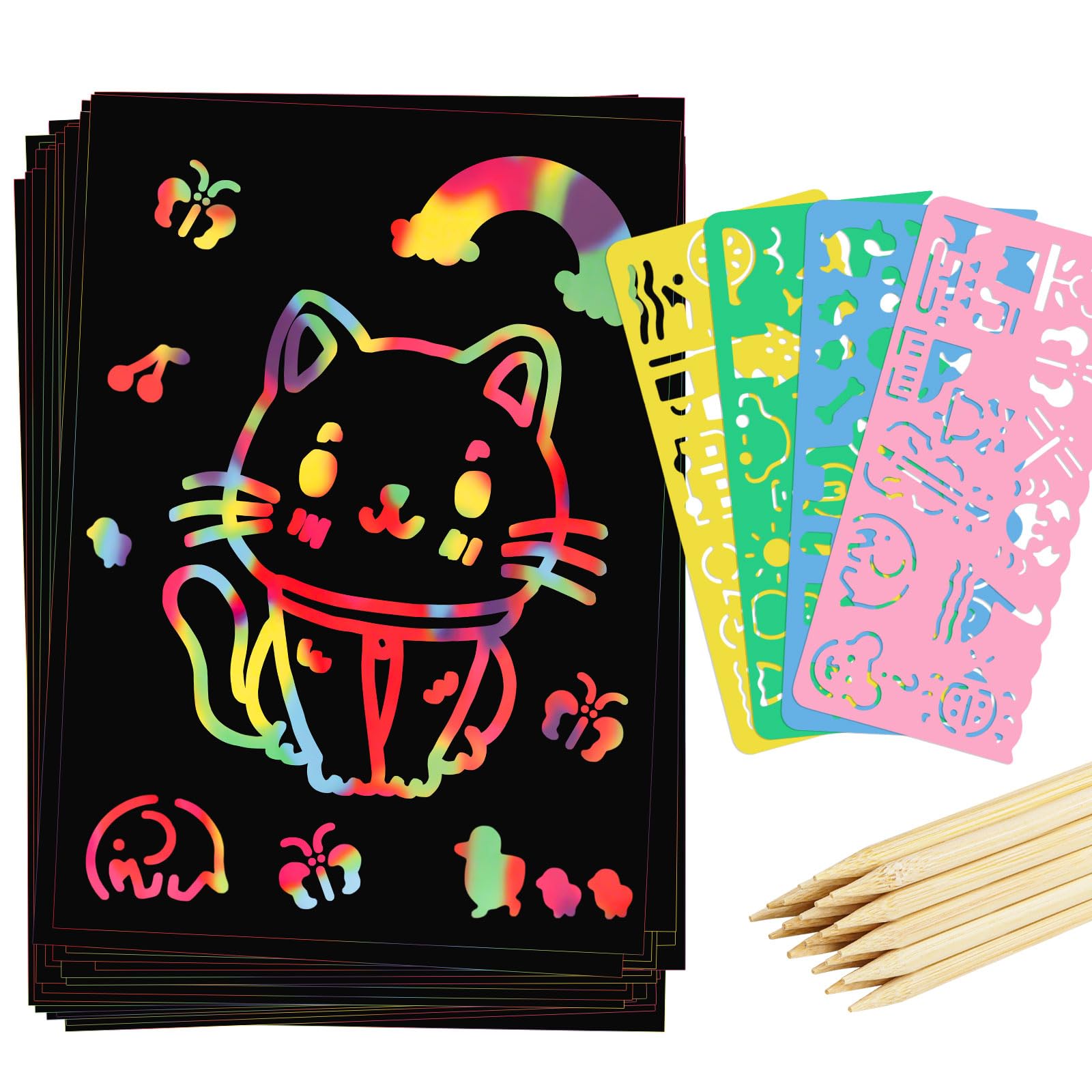 Prudiut Scratch Art Rainbow front view reveals vibrant colors for quick creativity.