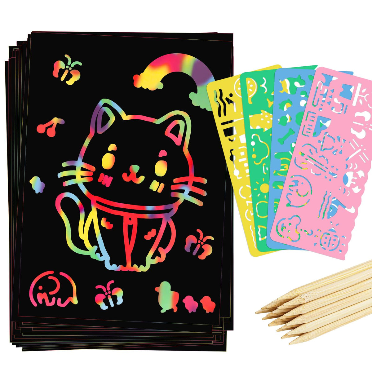 Prudiut Scratch Art Rainbow front view reveals vibrant colors for quick creativity.