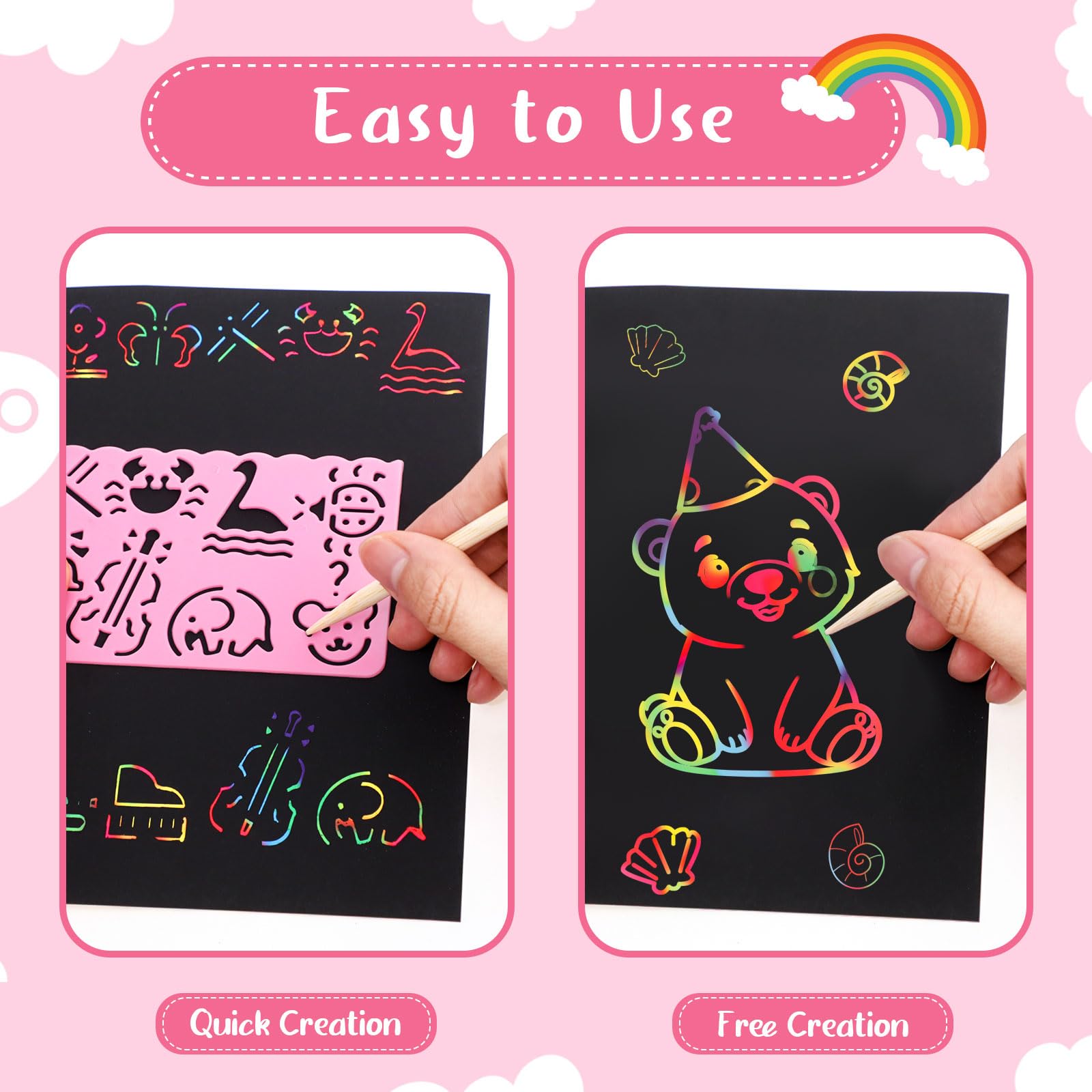 Prudiut 14 cm wooden sticks provide smooth application for precise scratch art.