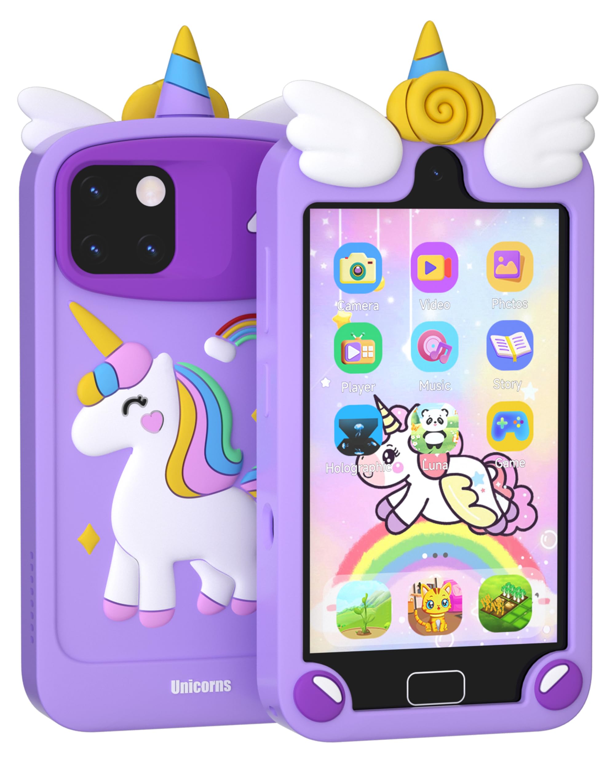 Psalms & Pals purple phone front view with offline educational games