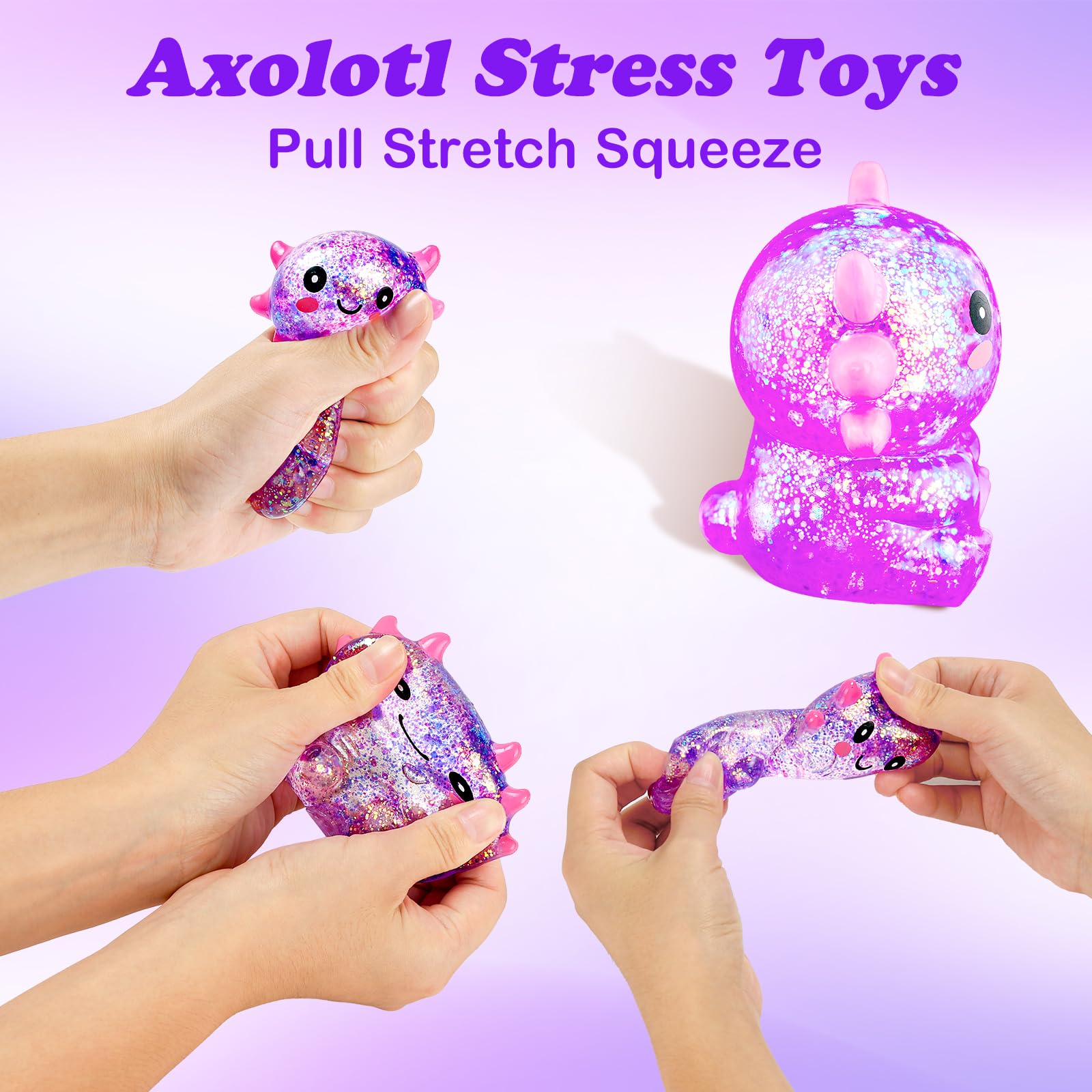 Ptdumyjua squishy axolotl stress ball in pink offers soft squeeze relief during work.