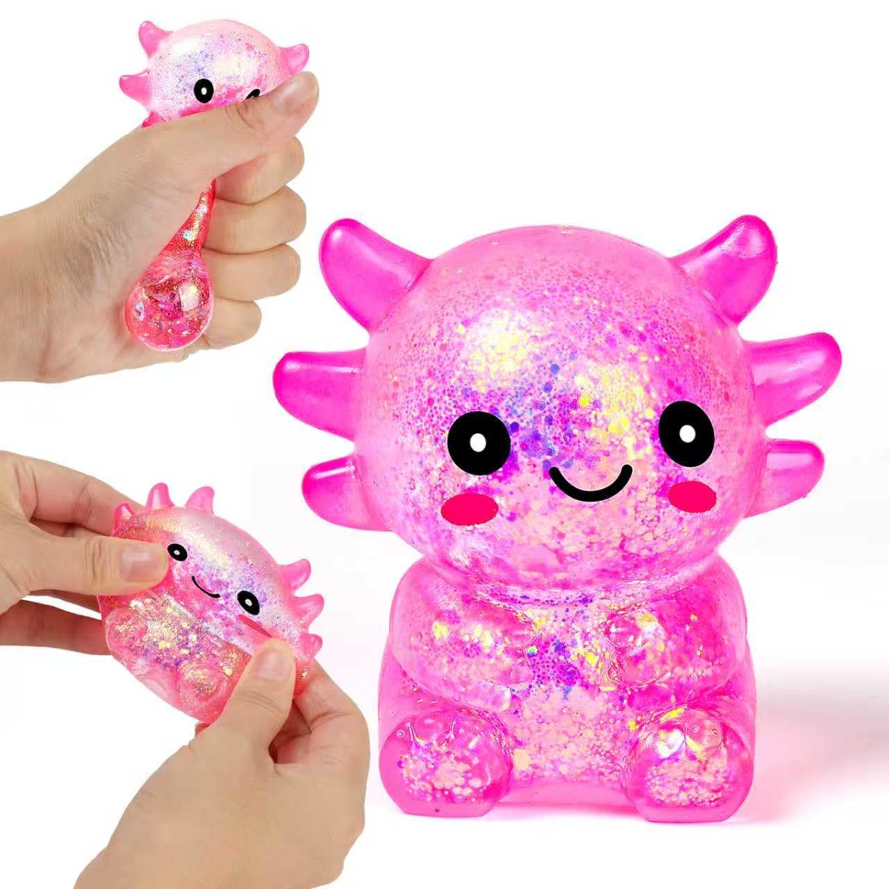 Ptdumyjua squishy axolotl toy pink held in hand for stress relief