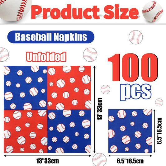 PTECDROTS baseball napkins folded 13x13 inches for broad table coverage.