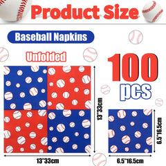PTECDROTS baseball napkins folded 13x13 inches for broad table coverage.