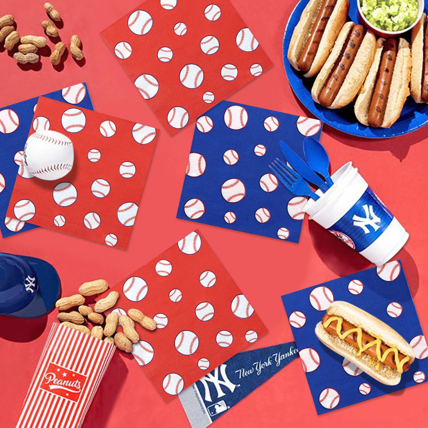 PTECDROTS baseball napkins used in party setup for kid-friendly sports events.