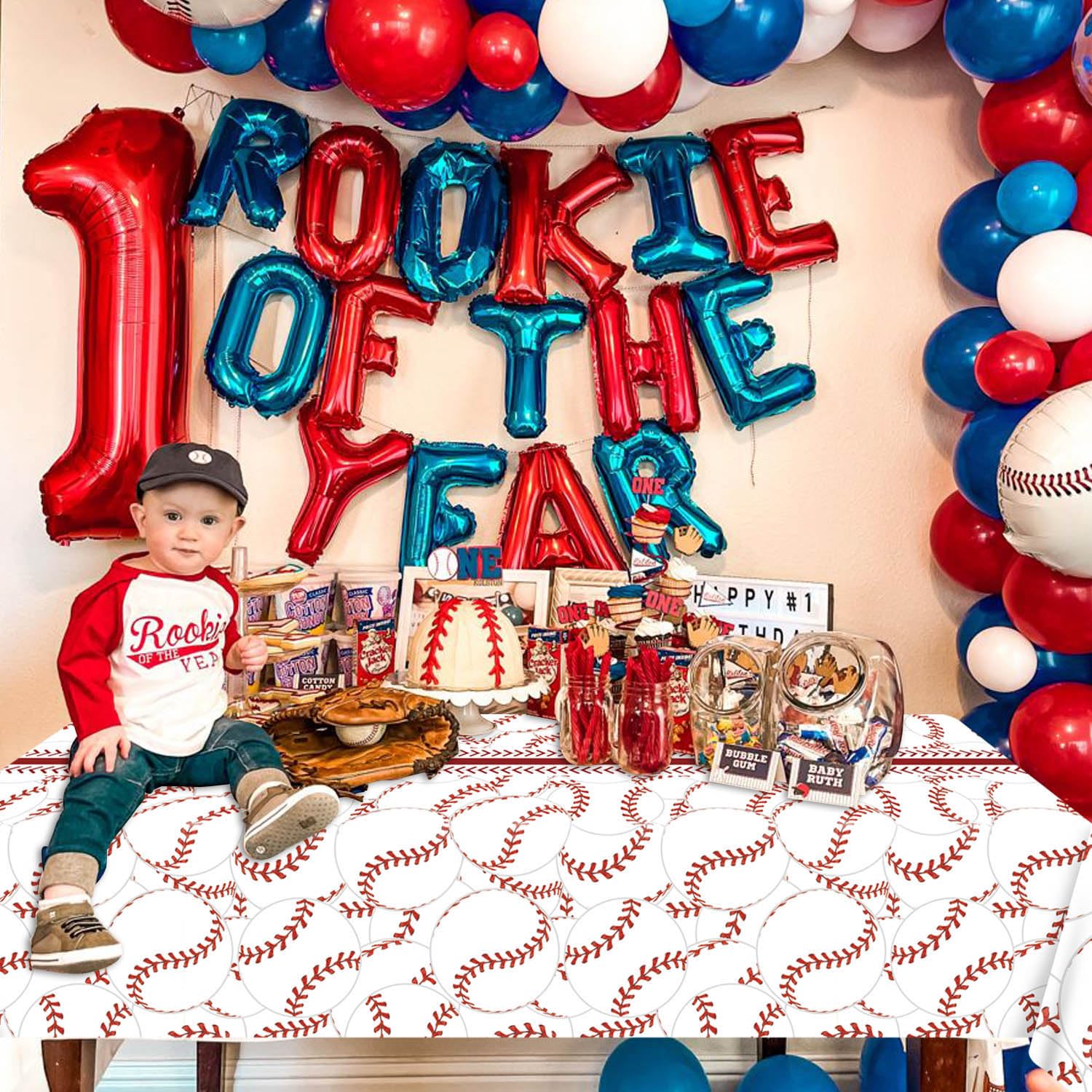 PTECDROTS baseball tablecloth suitable for indoor and outdoor events.