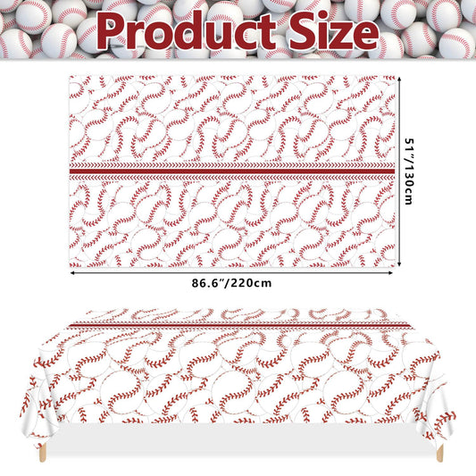 PTECDROTS baseball tablecloth pattern close-up highlights the vivid baseball design for themed events.