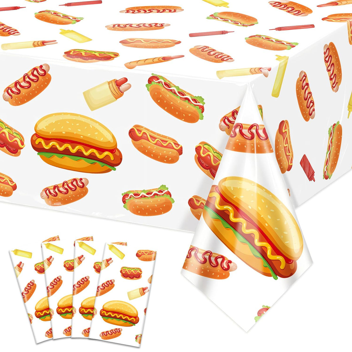 PTECDROTS hot-dog tablecloths 4pc, 130x220cm; protects tables during celebrations.