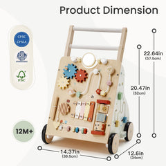PTINFLUCE wooden baby walker rubber wheels glide softly on floors.
