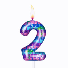 PTUSAL gaming theme candle gradient pour enhances cake with a vivid retro arcade look.