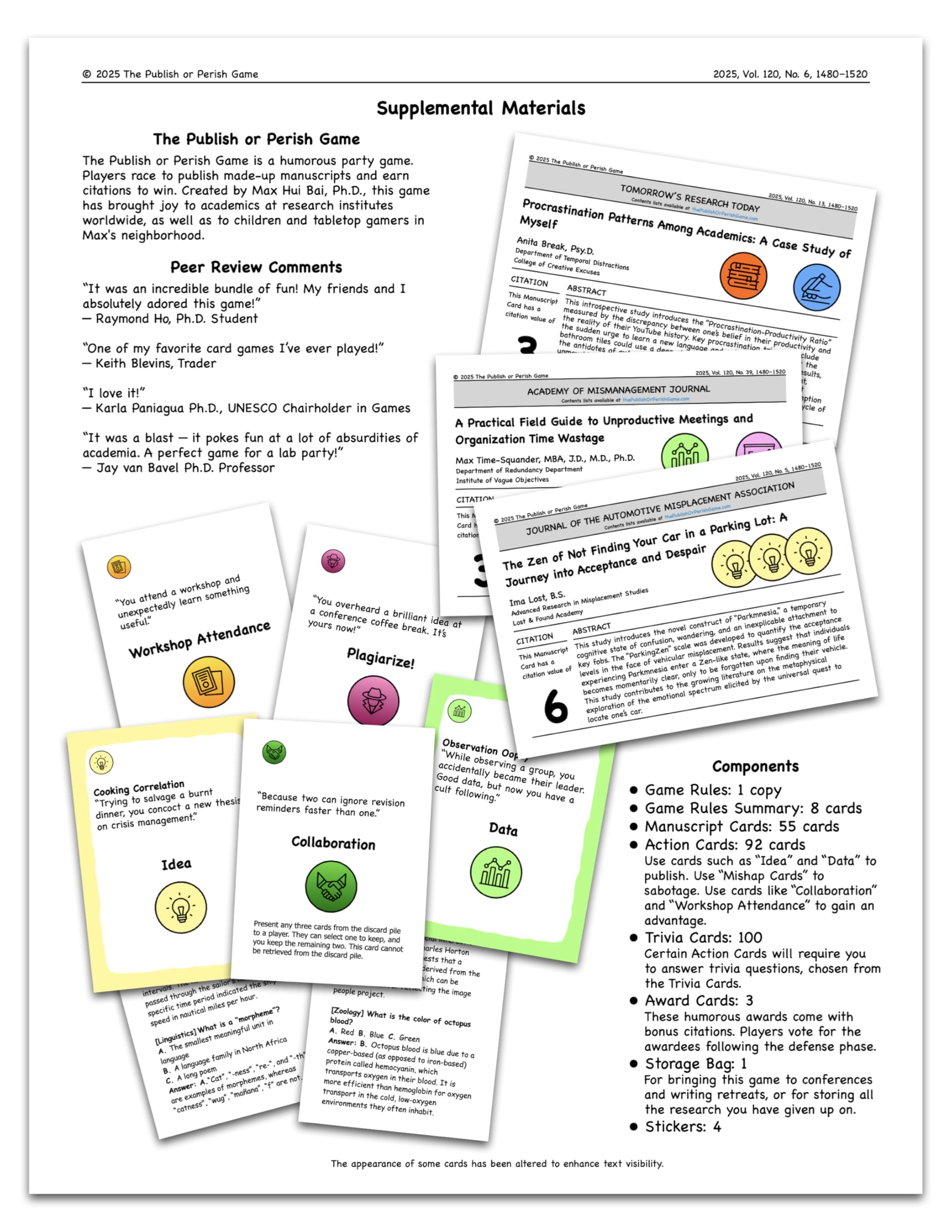 Publish or Perish Game award cards spark playful bragging rights.