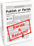 The Publish or Perish Game box and components for quick social play at academic gatherings.